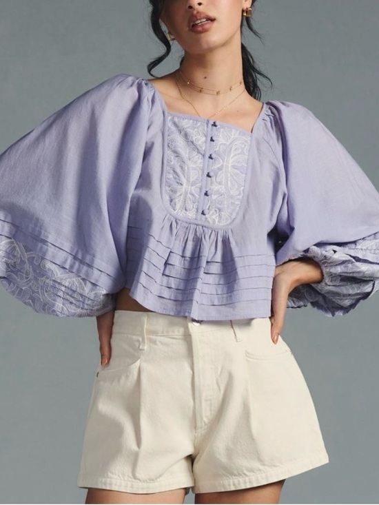 Anthropologie Tops - NWT Anthropologie Embroidered Lace Babydoll Blouse Small Periwinkle